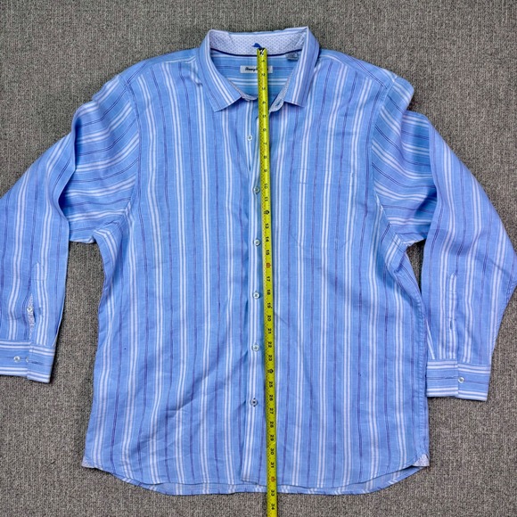 Tommy Bahama Men's XXL Linen Blend Button Down Blue Striped Long Sleeve Shirt - Picture 6 of 7